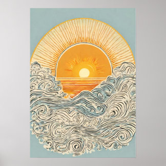 Poster de ascensão de Parede da Ilustração Sun da