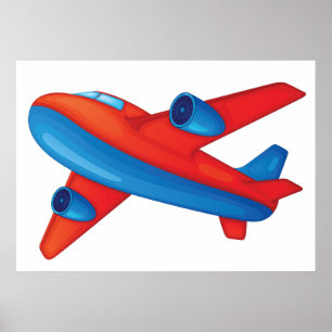 Poster de Avião Vermelho e Azul