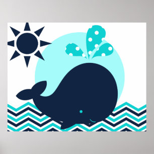 Poster de baleia azul e Marinho