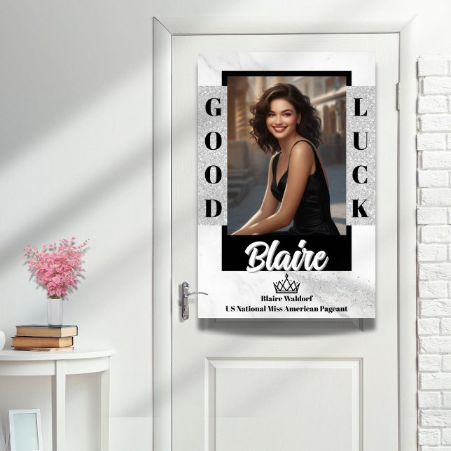 Poster de Banner da Porta Pageant do Marble Ice (Give your pageant titleholder a fabulous send-off with a custom door poster in marble ice design)