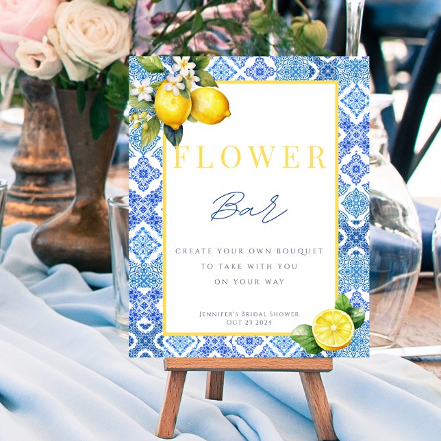 Poster de Bar de Flor com Chá de panela de Limão (Italian Lemon Bridal Shower Flower Bar Sign Poster)