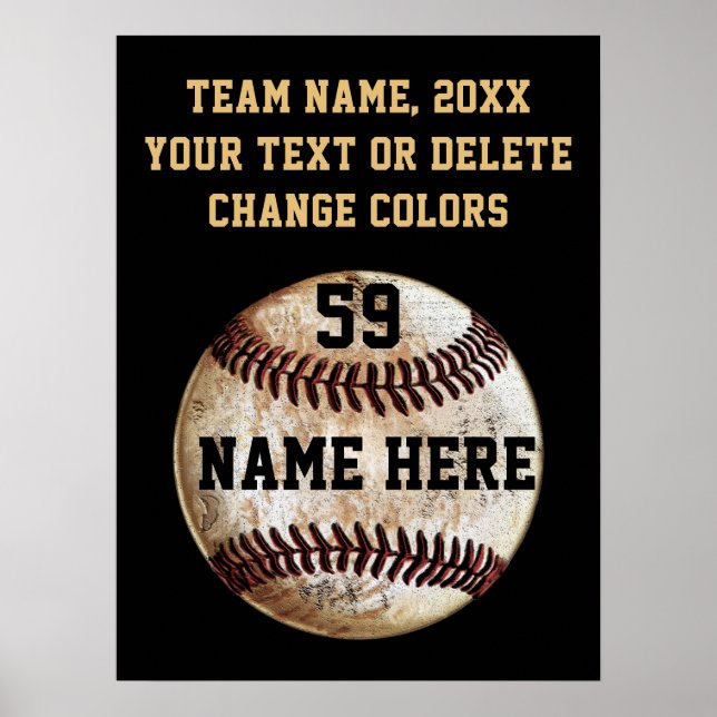 Poster de Baseball Personalizado Preto e Dourado (Frente)