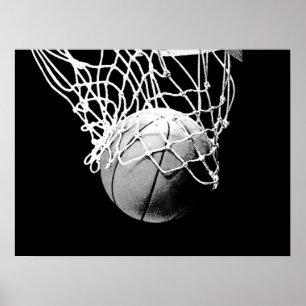 Poster de Basquete Branco Negro