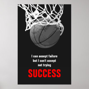 Poster de basquete de citação de sucesso vermelho-