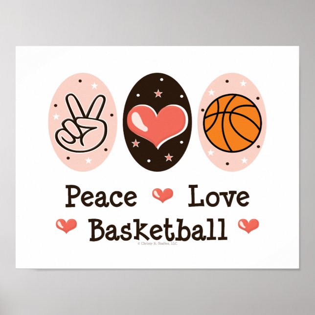 Poster de basquetebol do Peace Love (Frente)
