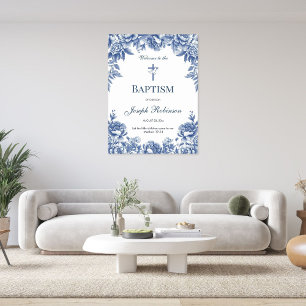 Poster de Batismo com Flor Azul