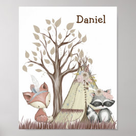 Poster de Berçário de Animais da Floresta Boho