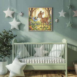 Poster de Berço de Animais da Floresta com Filhote