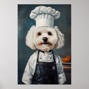 Poster de Bichon Frise com Chapéu de Chef, Poster