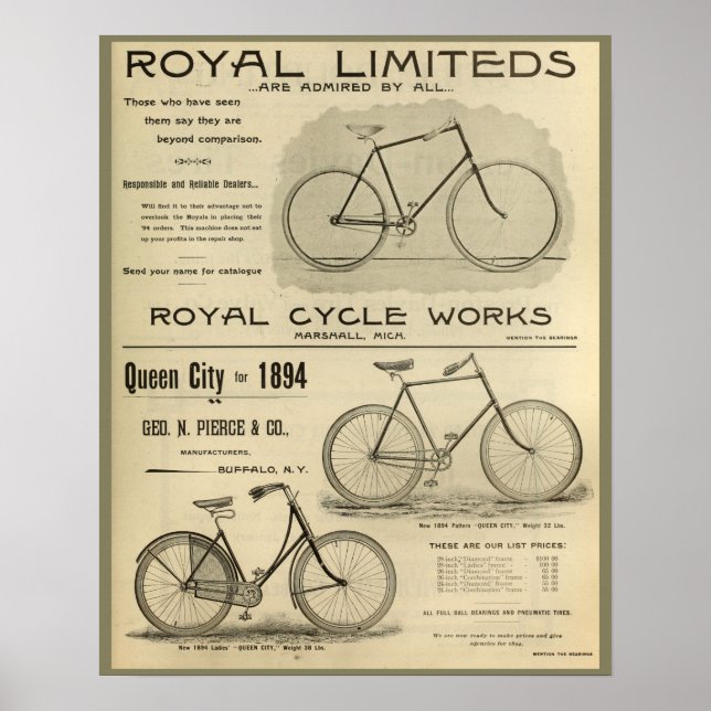 poster de Bicicleta e Arte do Ciclo Real de 1894 (Frente)