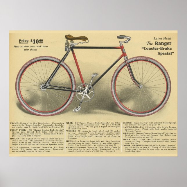 poster de Bicicleta E Arte Vintage Ranger 1918 (Frente)