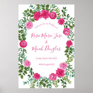 Poster de Boas-vindas ao Casamento Floral Rosa Bri