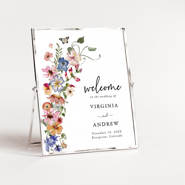 Poster de Boas-vindas Coloridas (Colorful Wildflowers Welcome Wedding Poster by Painted Paperie
)