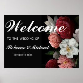 Poster de Boas-vindas do Casamento Floral Burgundy