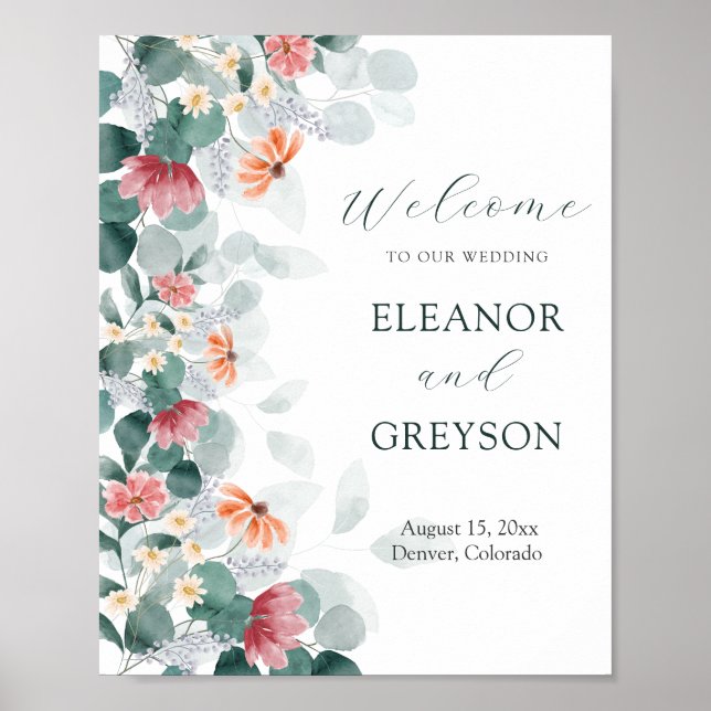 Poster de boas-vindas do eucalipto de flor selvage (Frente)