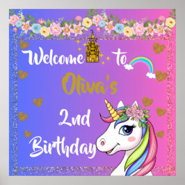 Poster de Boas-vindas do Rainbow Unicorn Birthday