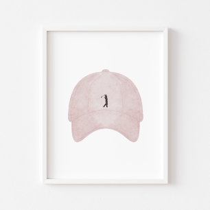 Poster de boné de golfe rosa com vinheta de aquare