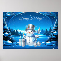 Poster de Boneco de Neve Alegre em uma Floresta Ne