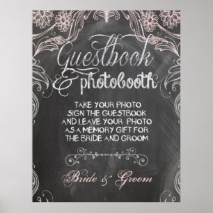 Poster de Booth de Casamento Rosa Antiquado Chalkb