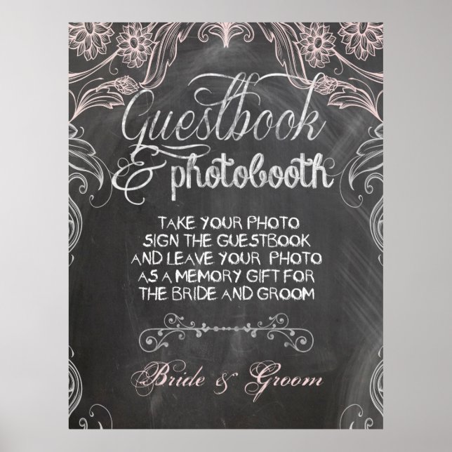 Poster de Booth de Casamento Rosa Antiquado Chalkb (Frente)