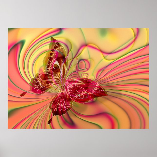 poster de borboleta vermelha de pêssego (Frente)