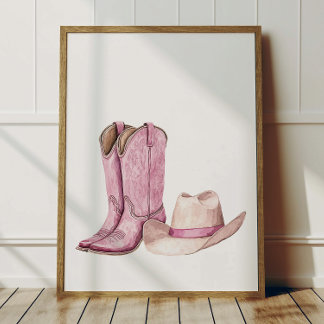 Poster de Botas e Chapéu de Cowgirl Rosa para Deco