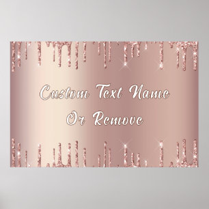 Poster de Brilho Dourado Rosa Personalizado com Te