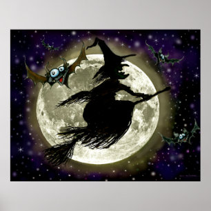 Poster de bruxa e lua cheia