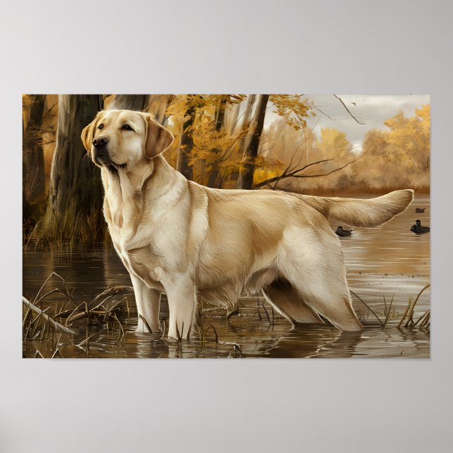 Poster de caça ao labrador amarelo, caçadores de p (Frente)