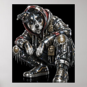 Poster de Cachorro Mosaico Disco   Arte Moderna de