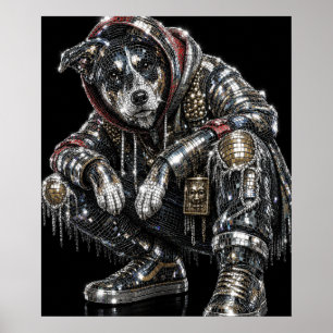 Poster de Cachorro Mosaico Disco   Arte Moderna de