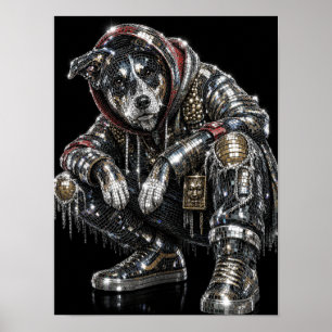 Poster de Cachorro Mosaico Disco   Arte Moderna de
