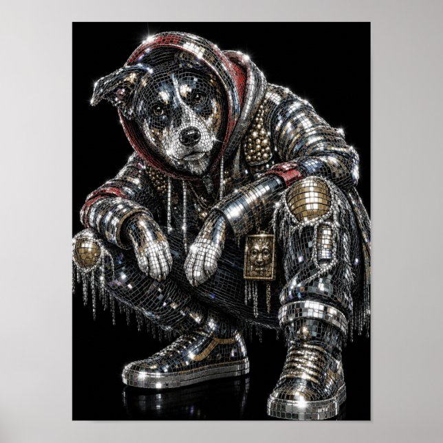 Poster de Cachorro Mosaico Disco | Arte Moderna de (Frente)
