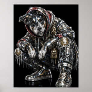 Poster de Cachorro Mosaico Disco   Arte Moderna de