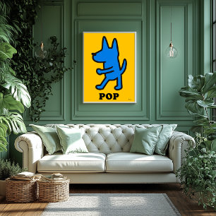 Poster de Cachorro pop - Silhueta Azul em Amarelo