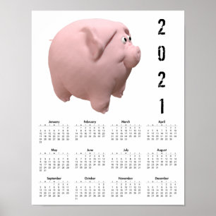 Poster de Calendário Branco 1 Porco Engraçado 3D 2