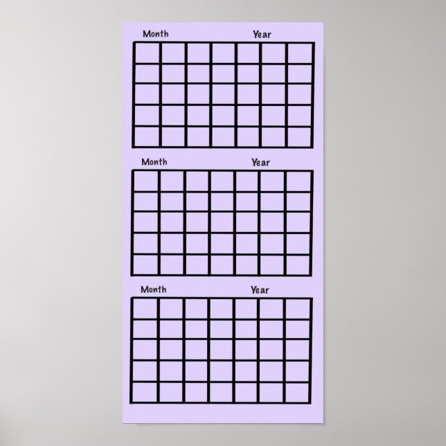 Poster de Calendário de 3 Meses Roxo Claro (Frente)