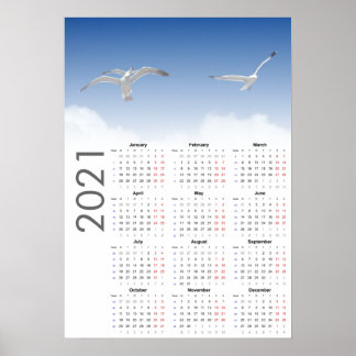 Poster de Calendário de Seagull 2021 - Segunda-fei