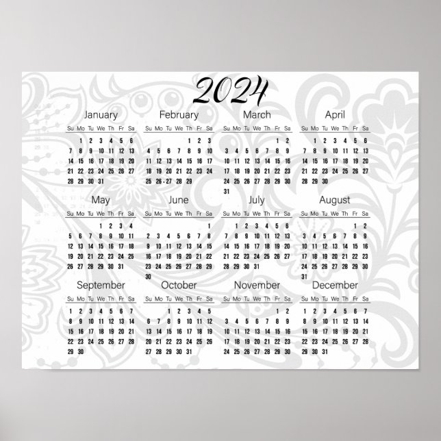 Poster de Calendário Elegant Floral Design 2024 (Frente)