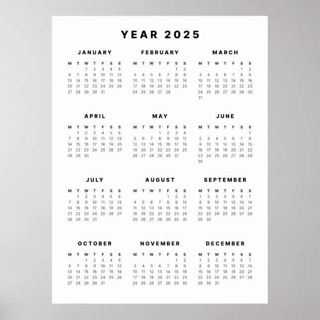 Poster de calendário minimalista 2025 (Frente)