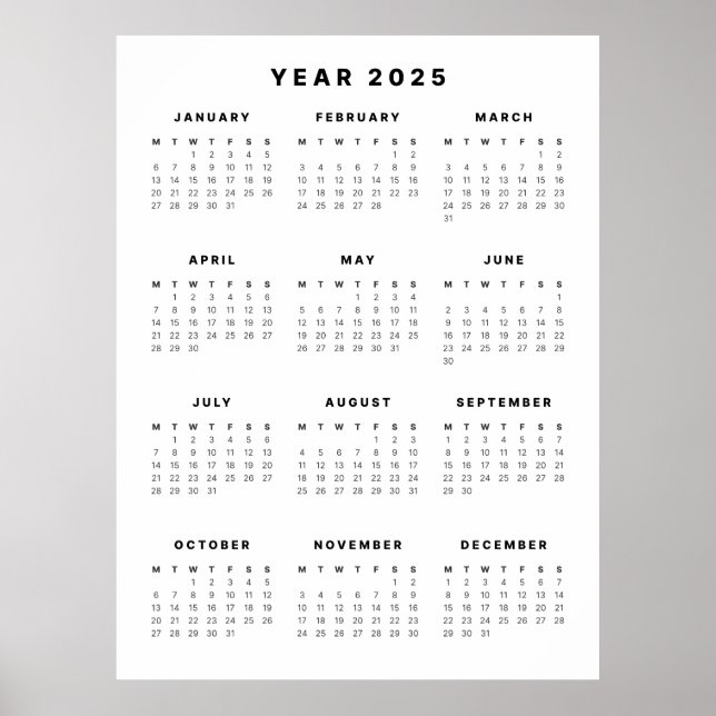 Poster de calendário minimalista 2025 (Frente)