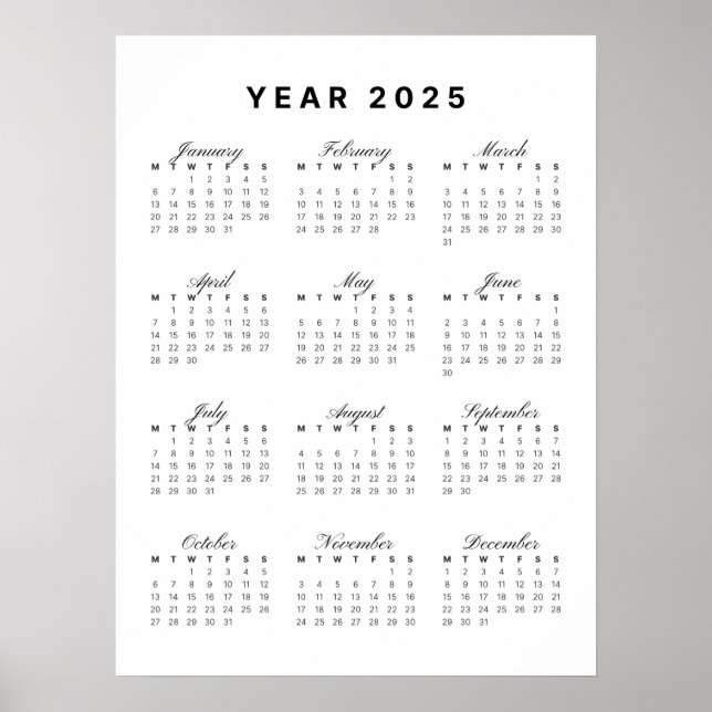 Poster de calendário minimalista 2025 (Frente)