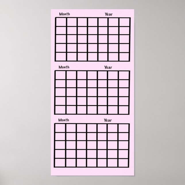 Poster de Calendário Rosa de 3 Meses (Frente)