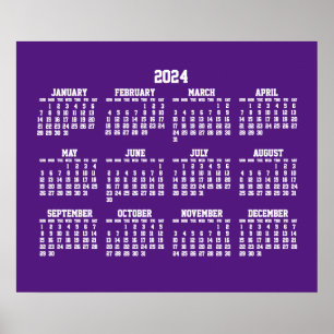 Poster de Calendário Roxo 2024 anual