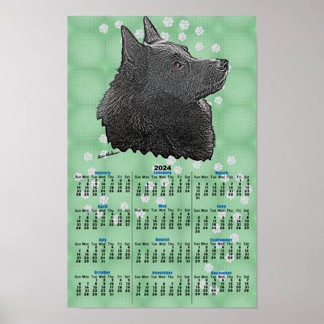 Poster de Calendário Schipperke 2024 (Frente)