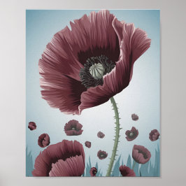 Poster de Campo de Flor Poppy - Vetor Flat Minimal