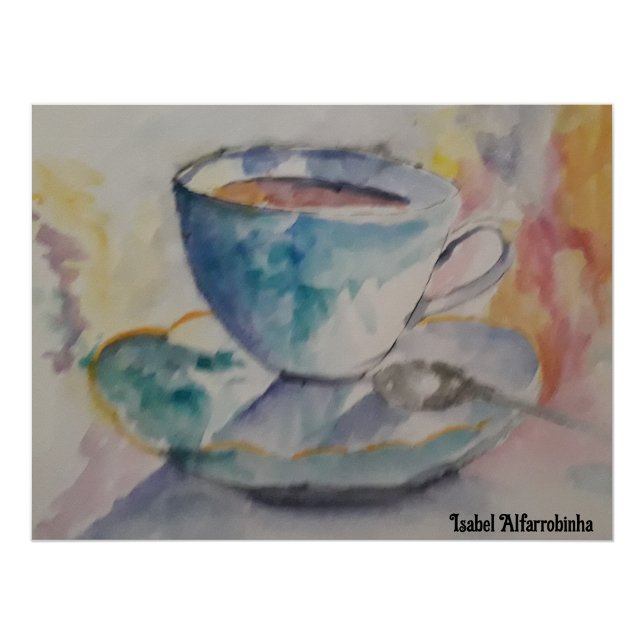 Poster de caneca de café com aquarela (Criador carregado)