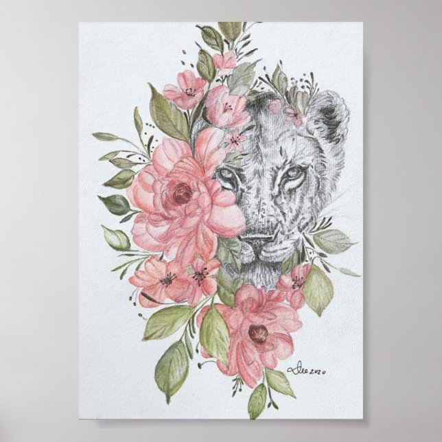 Poster de Canvas de brilho de  Premium Lioness (5x (Frente)