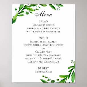 Poster de cardápio verde de casamento. Menu janto 