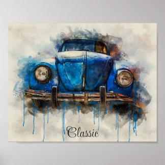 Poster de carro azul clássico